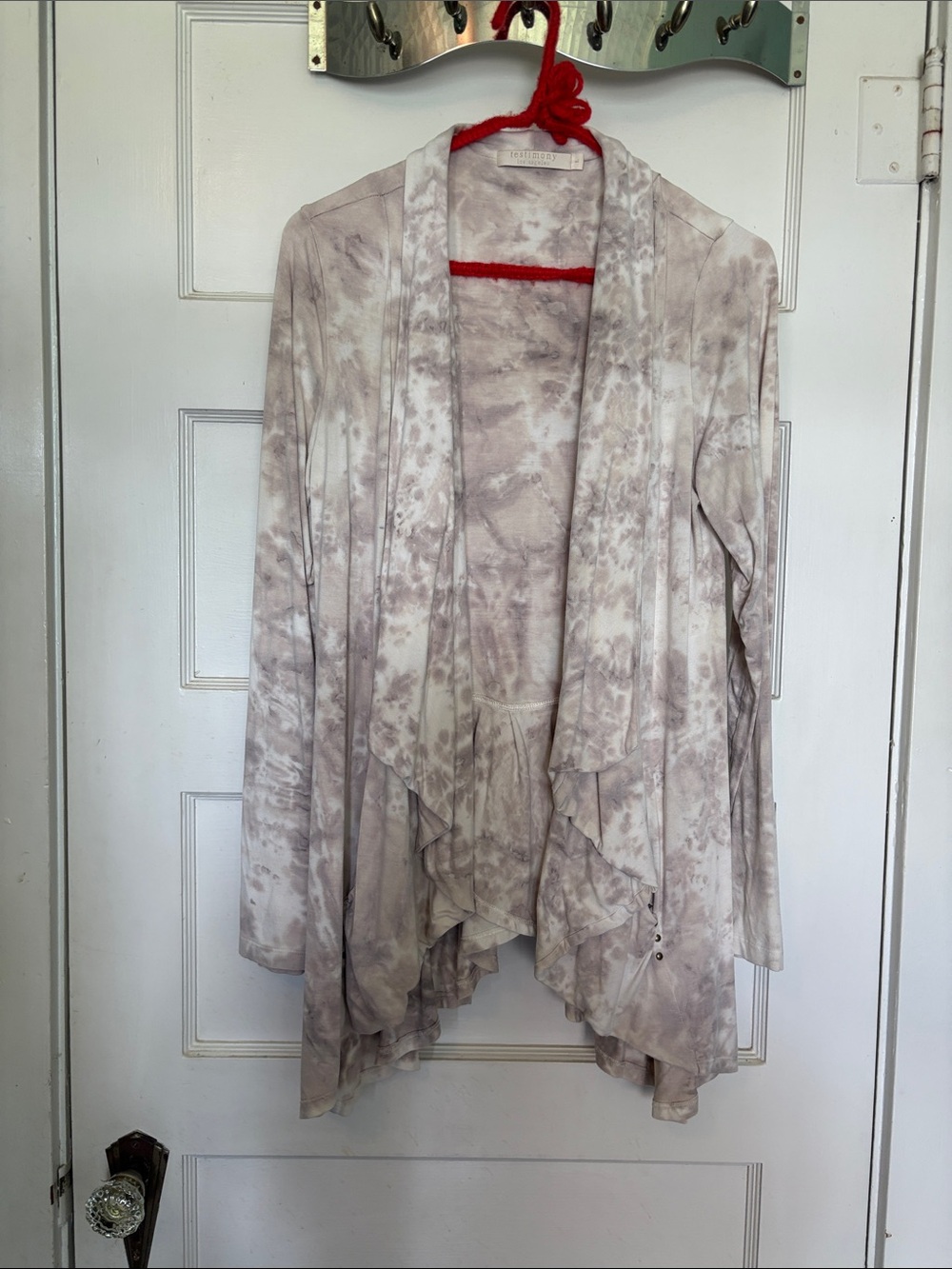 Testimony Los Angeles Light Taupe Tie-Dye Open Front Women's Cardigan Size L